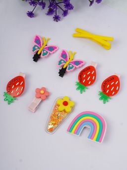 The Cutians - Butterfly & Strawberry with Rainbow Applique Embellished Hair Clips