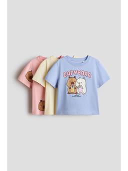 H&M - Girls Yellow 3-Pack Printed Jersey Tops