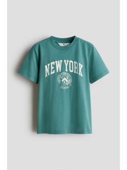 H&M - Boys Green Printed Cotton T-Shirt