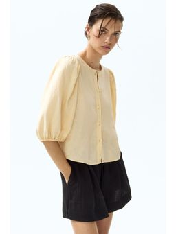 H&M - Women Yellow Linen-Blend Blouse