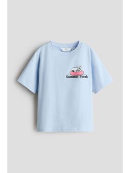 H&M - Girls Blue Printed Cotton T-Shirt
