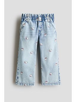 H&M - Girls Blue Motif-Detail Wide Leg Jeans