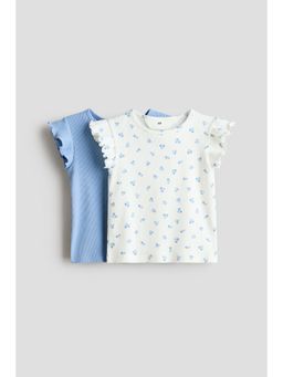 H&M - Girls Blue 2-Pack Ribbed Cotton Tops