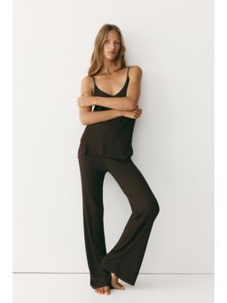 H&M - Women Brown Rib-Knit Viscose Trousers