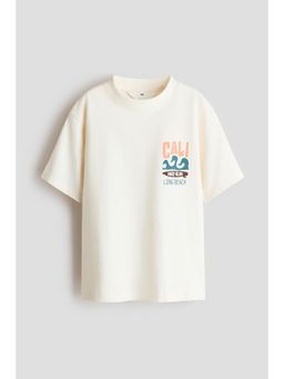 H&M - Boys White Loose-Fit Printed T-Shirt