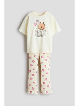 H&M - Girls White 2-Piece Printed Cotton Set