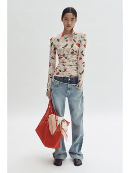 H&M - Women White Cherry-Print Mesh Top