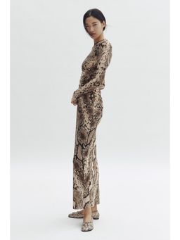 H&M - Women Beige Snakeskin-Print Mesh Dress