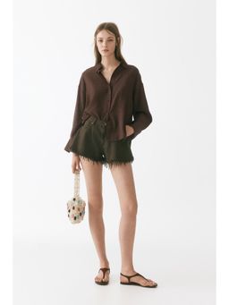 H&M - Women Brown Oversized Tie-Detail Shirt