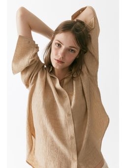 H&M - Women Beige Oversized Tie-Detail Shirt