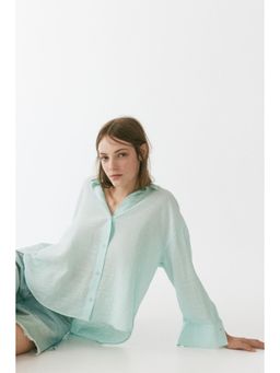 H&M - Women Turquoise Oversized Tie-Detail Shirt