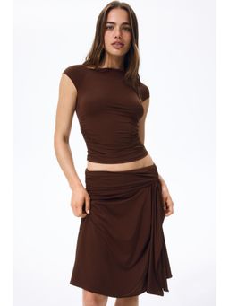 H&M - Women Brown Asymmetric Jersey Skirt