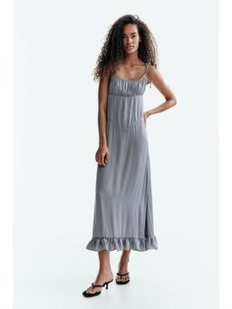 H&M - Women Grey Frill-Trimmed Tie-Strap Dress