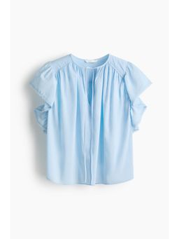 H&M - Women Blue Oversized Lace-Trimmed Blouse