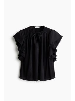 H&M - Women Black Oversized Lace-Trimmed Blouse