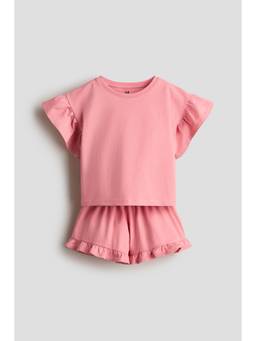H&M - Girls Pink 2-Piece Frill-Trimmed Set