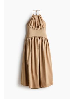 H&M - Women Beige Ruched Halterneck Dress