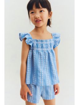 H&M - Girls Blue 2-Piece Embroidery-Detail Cotton Set