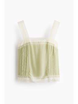 H&M - Women Green Bubble-Hem Tie-Strap Top