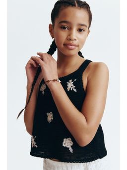 H&M - Girls Black Embroidered Crochet-Look Vest Top
