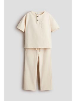 H&M - Boys Beige 2-Piece Textured Cotton Set
