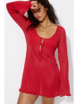 H&M - Women Red Rib-Knit Beach Dress