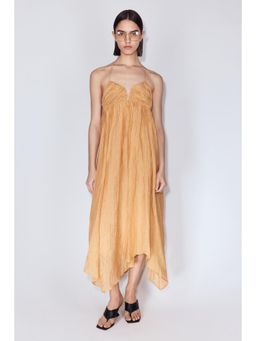 H&M - Women Orange Sweetheart-Neck Halterneck Dress