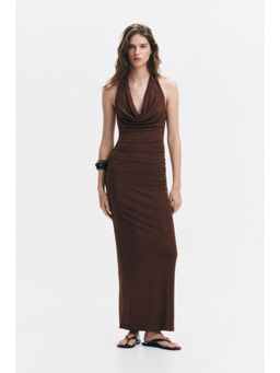 H&M - Women Brown Cowl-Neck Halterneck Dress