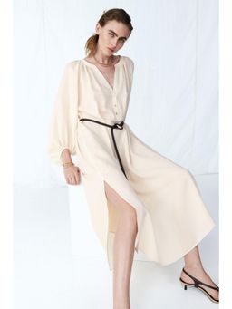 H&M - Women Beige Oversized Tie-Belt Dress