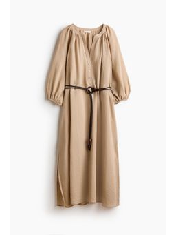 H&M - Women Beige Oversized Tie-Belt Dress