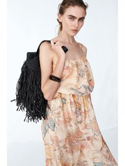 H&M - Women Beige Balloon-Leg Tie-Strap Jumpsuit