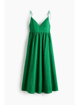 H&M - Women Green Tie-Strap Broderie Anglaise Dress