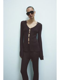 H&M - Women Brown Bead-Detail Crochet-Look Top