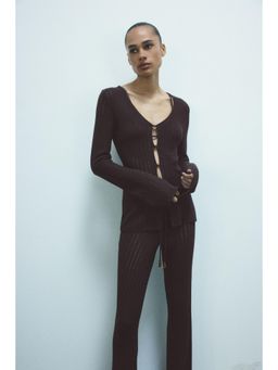 H&M - Women Brown Flared Crochet-Look Trousers