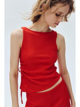 H&M - Women Red Crinkled Drawstring-Detail Top