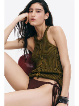 H&M - Women Green Fringed Rib-Knit Top