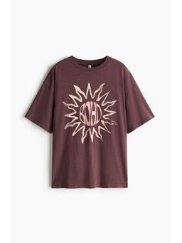 H&M - Women Brown Oversized Printed T-Shirt