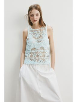 H&M - Women Turquoise Motif-Detail Crochet-Look Top