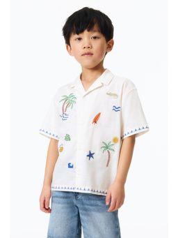 H&M - Boys White Embroidered Cotton Resort Shirt