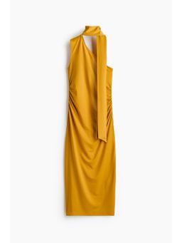 H&M - Women Yellow Scarf-Collar One-Shoulder Dress