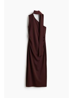 H&M - Women Brown Scarf-Collar One-Shoulder Dress