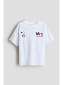 H&M - Girls White Printed Cotton T-Shirt