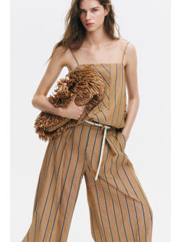 H&M - Women Beige Wide Wrap-Detail Trousers