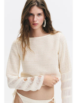 H&M - Women White Crochet-Look Boat-Neck Top