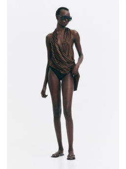 H&M - Women Brown Jacquard-Weave Wrap Top