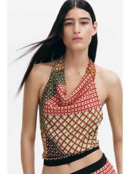 H&M - Women Red Cowl-Neck Halterneck Top