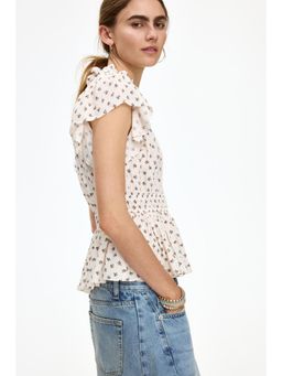 H&M - Women White Flutter-Sleeved Peplum Blouse