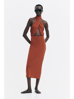 H&M - Women Orange Twist-Detail Cut-Out Dress
