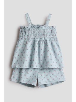 H&M - Girls Blue 2-Piece Printed Waffled Set