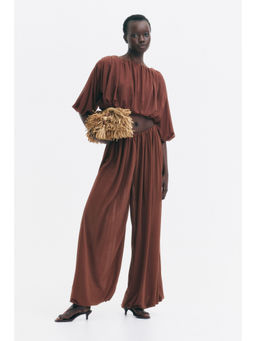 H&M - Women Brown Draped Balloon Trousers